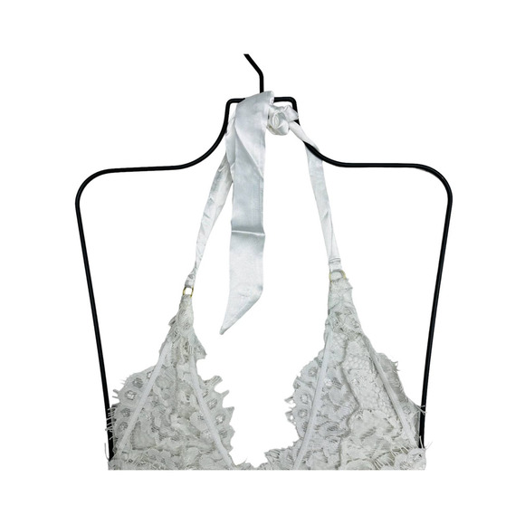 Lulus NWT Unforgettable Romance Sheer Lace Halter Thong Bodysuit White Size XS - Picture 3 of 11